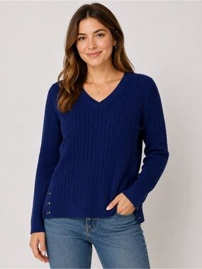 Karen Scott Navy Blue Cable Knit Sweater Women’s Size Medium 100% Cotton